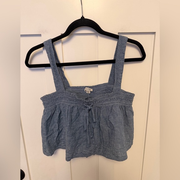 American Eagle Square Neck Blue Crop Top Embroidered size small boho babydoll - Picture 6 of 10